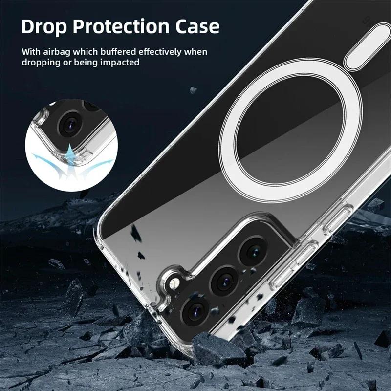 Original For Magsafe Magnetic Case for Samsung Galaxy S25 S24 S23 S21 FE S22 Ultra Plus Wireless Charging Shockproof Clear Cover