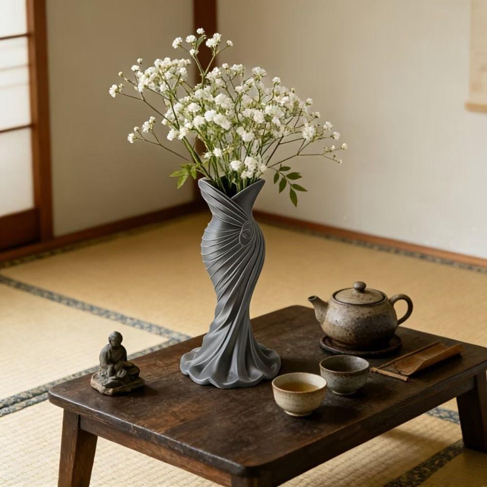 Twisted Design 3D Printed Flower Vases Gown-Shaped Decorative Vase Office Tabletop Ornaments