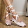 Fashion Silk Sweet Women's Ankle Strap Ballet Shoes Bowknot Ladies Shoes for Women Leisure  Mary Janes Flats