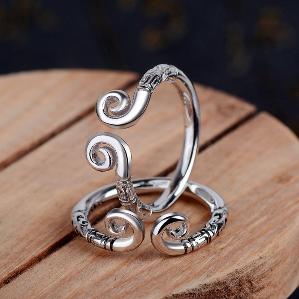 Open Ring Black Gold Tight Hoop Retro Engraved Cloud Pattern Couple Rings Journey To the West Jewelry