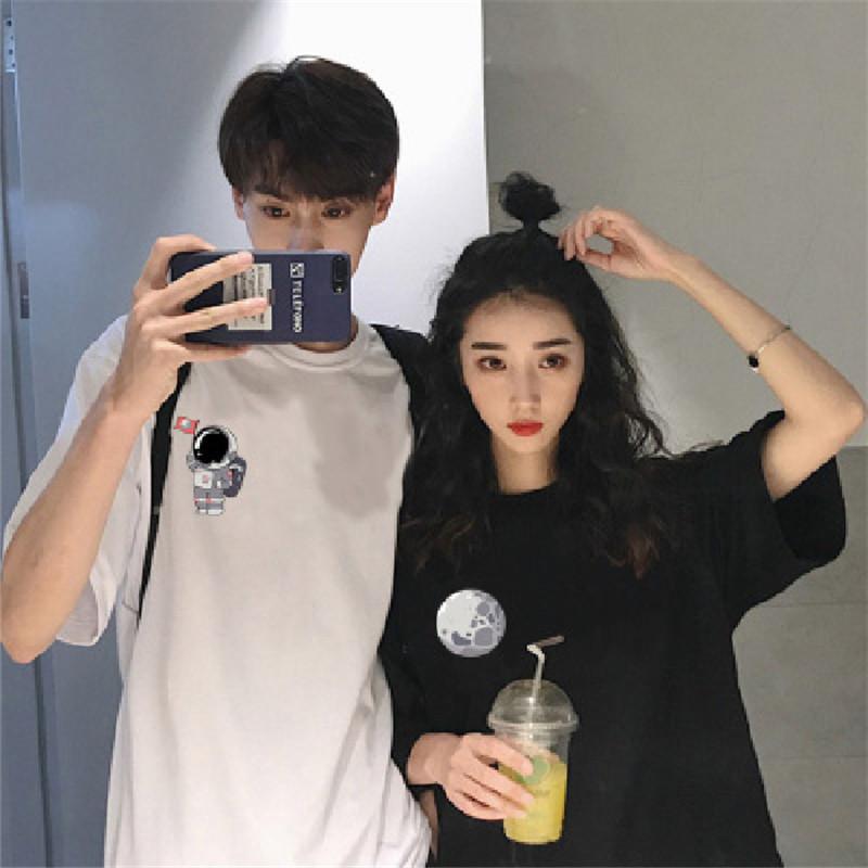 French couple clothing summer clothing niche design sense new ins super hot trend couple short-sleeved t-shirt class uniform
