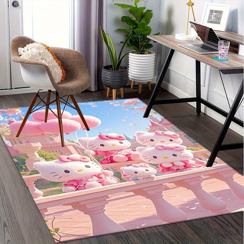 Office Rug Hello Kitty, Balloons Anti-Slip Rug, Machine Washable for Living Room, Bedroom, Office, Multiple Sizes, Bedroom Mat, Decorative Mat, Durabl