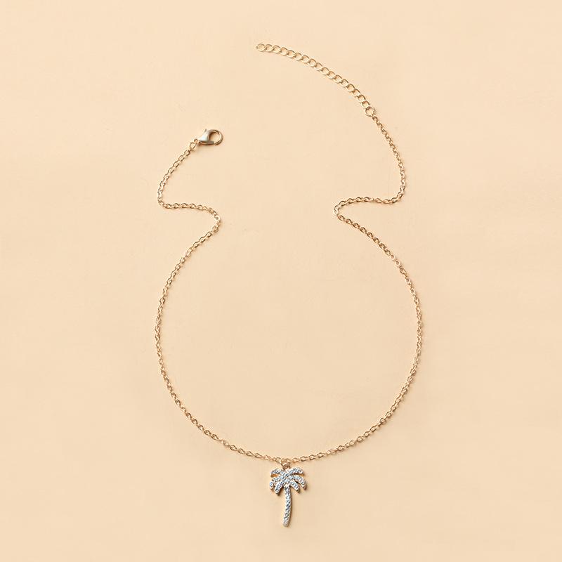 New Coconut Palm Tree Necklace For Women Exquisite Crystal Zircon Metal Clavicle Chain Choker Summer Beach Ocean Sandy Jewelry