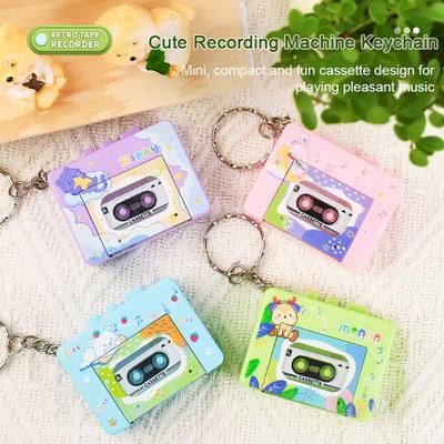 Retro Cassette Recorder Toy 10 Songs Play/Pause Function Tape Compartment Keychain Bag Decoration Fun Kids Voice Changer Pendant