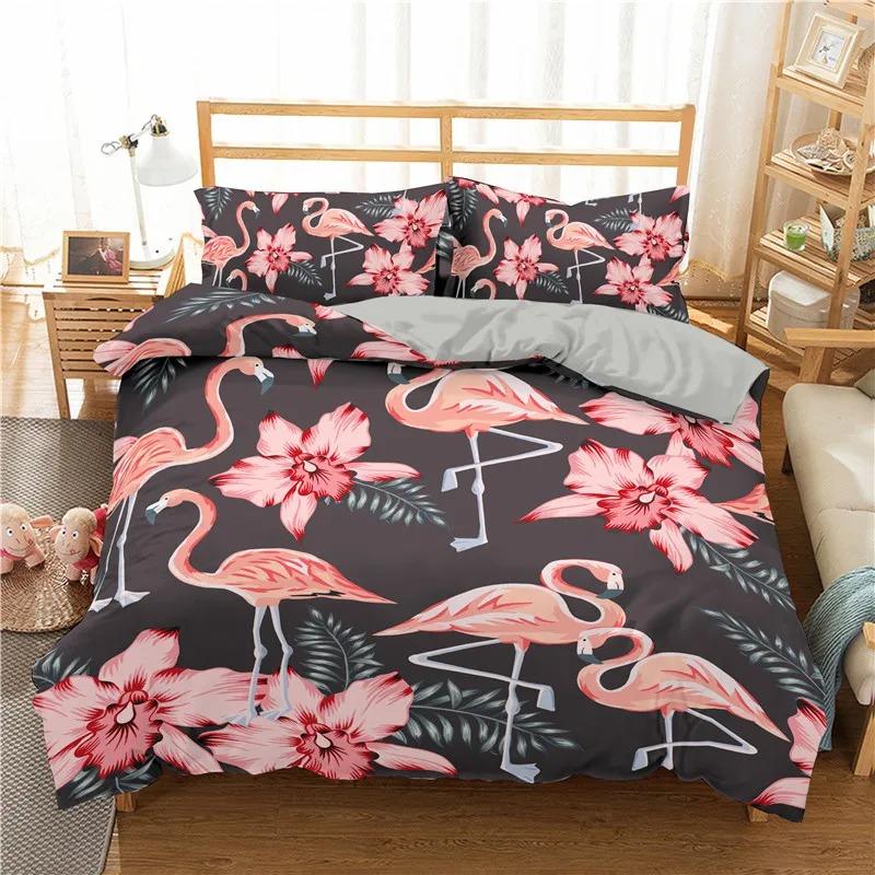 Comforter Girls Flamingo Twin Queen Tropical Leaves Floral Bedding Set For Teen Women Room Dorm Decor Hawaiian Comforter