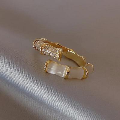 Korean Fashion Zircon Cat's Eye Bamboo Open Ring for Women