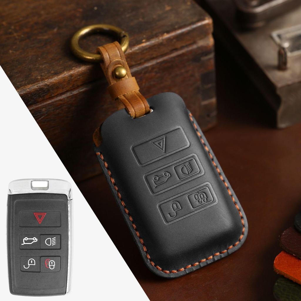 Handmade Genuine Leather Key Cover & Chain for Land Rover, Range Rover, Discovery 5, Jaguar - Crazy Horse Leather