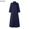 ZANZEA  Women Casual Lapel 3/4 Sleeve Button Down Midi Shirts Dress