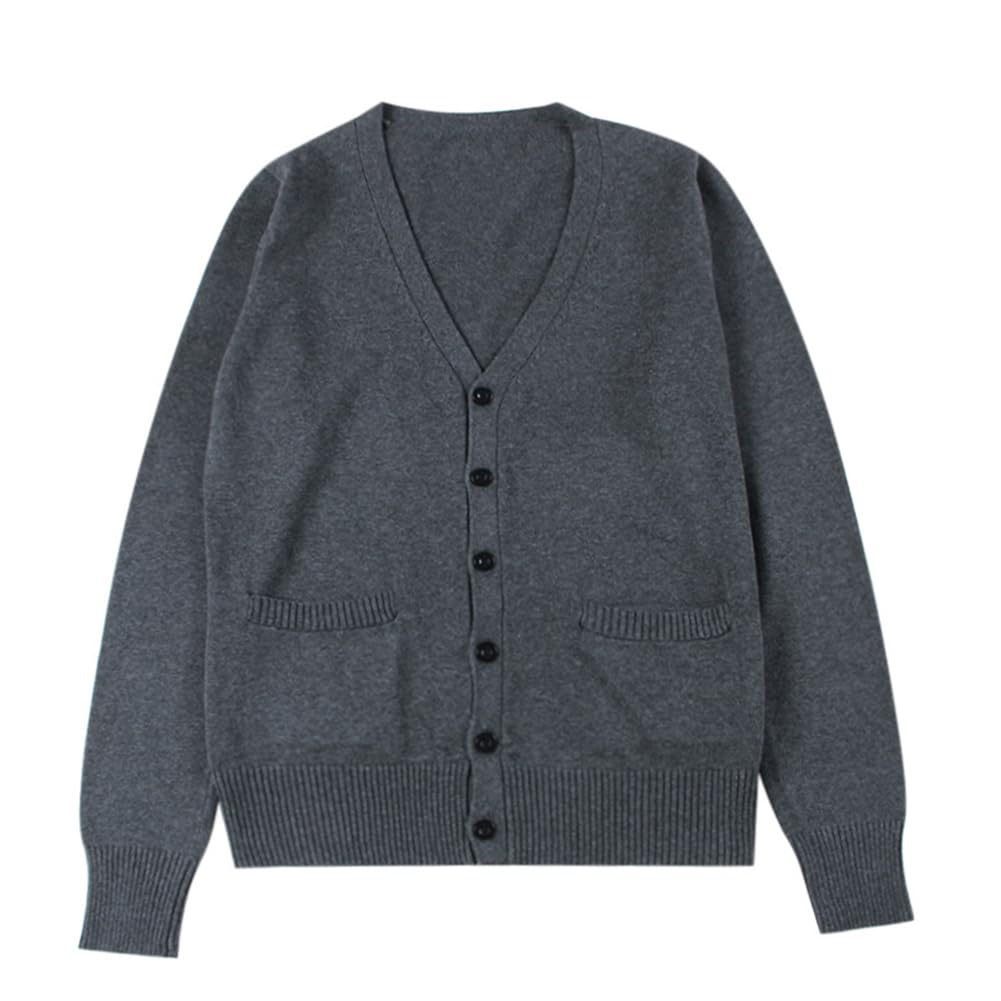 ABUNDANTDOODS School School Cold Solid Simple Outerwear for Commuting and School V-neck Cardigan, Sweater, Weather, Color, Women's Knit, (Dark Gray,
