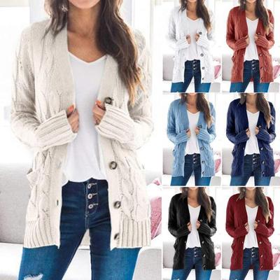 Women Sweater Jacket Long Sleeve Button Down Cable Knit Winter Coat with