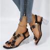 Léto Ženy Sandály PVC Crystal Květinová dekorace Robustní podpatek Peep Toe Zadní pásek Pružný pásek Elegantní Módní Boty Dámské