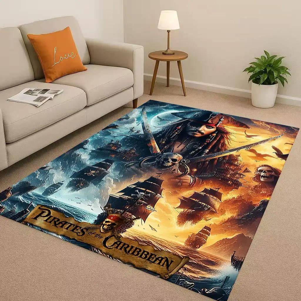 3D Pirates of The Caribbean Jack Johnny Depp Christmas Living Room Non-Slip Area Rug Carpet for Bedroom Sofa,Home Doormat