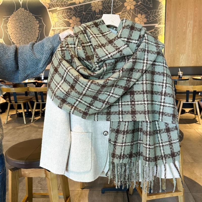 Premium Atmosphere Cross Grid Scarf Winter Versatile Warm Student Scarf British Street Style Scarf
