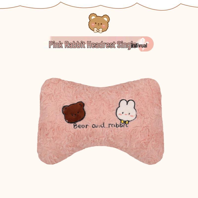 Winter Plush Car Seat Cushion - Cartoon Bear & Rabbit Design
