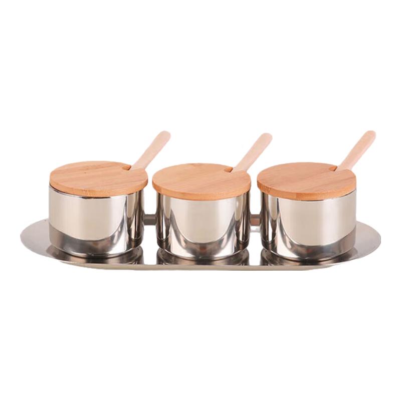 

304 Stainless Steel Seasoning Jar Set with Wooden Lids