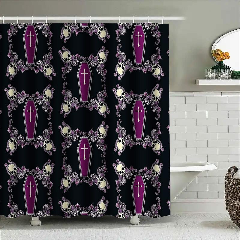 Gothic Coffin Shower Curtain Dark Halloween Decor Skull Tapestry Washable Bathroom Set Vintage Horror Home Textile Wall Hanging