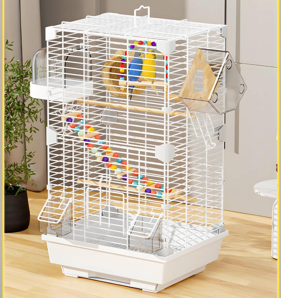 Large Anti-Splash Parrot Cage for Small Birds: Cockatiel, Budgie, Zebra Finch