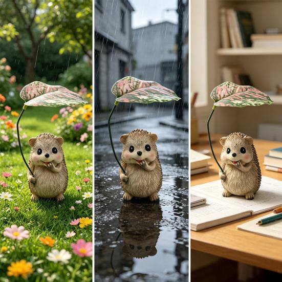 Hedgehog Garden Ornament with Leaf Resin Statue Cute Collectible Outdoor Decoration for Garden Holiday Party