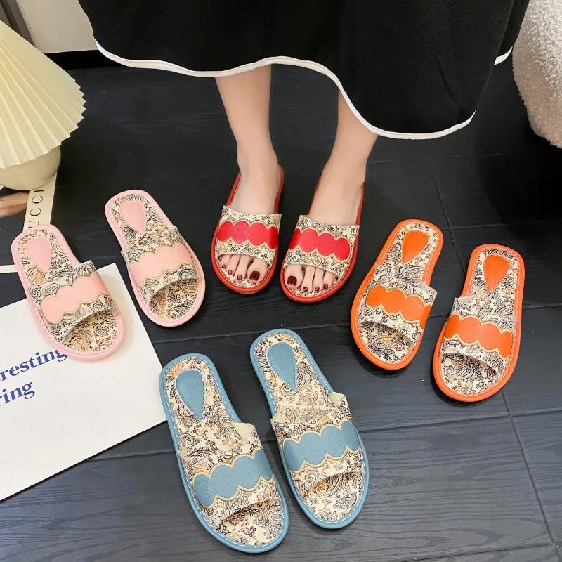 fashion Ladies Shoes 2024 High Quality Basic Women's Slippers Fashion Printing Casual Slippers Women Hot Sale Peep Toe Flat Slippers
