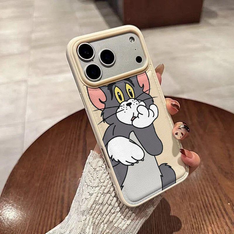 Cute Tom applies to Apple 17 mobile phone case iphone16pro15/14 anti-drop 13 all-inclusive 12 leather pattern large holes