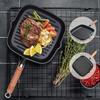 Cast Iron Grill Pan Non-Stick Square Skillet with Drip Spout with Wooden Handle for Indoor & Outdoor Grilling