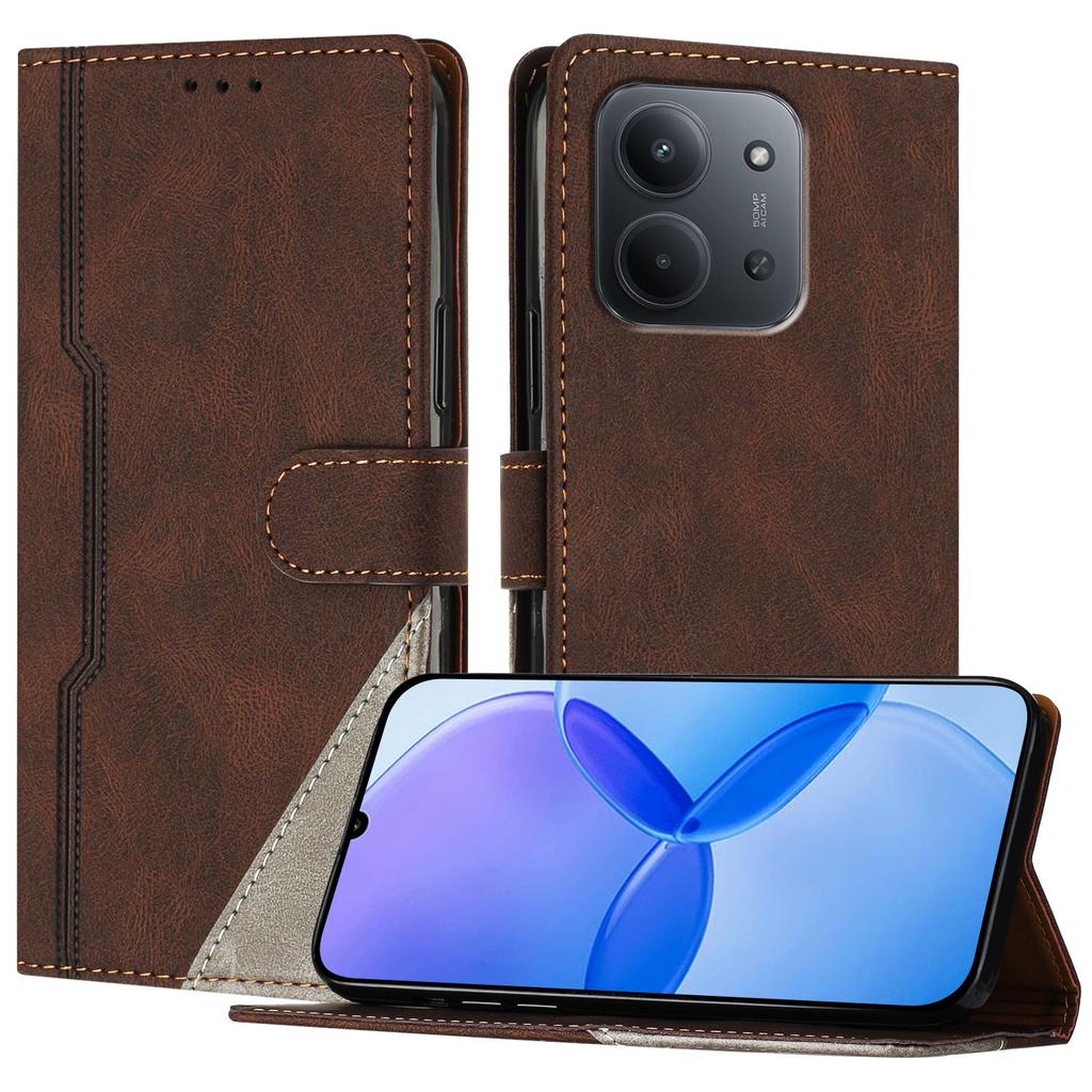 Für Xiaomi Redmi 15C 4G (Global) (171mm) Lederhülle Dreieck Patchwork Geldbörse Ständer Stoßfeste Handyhülle