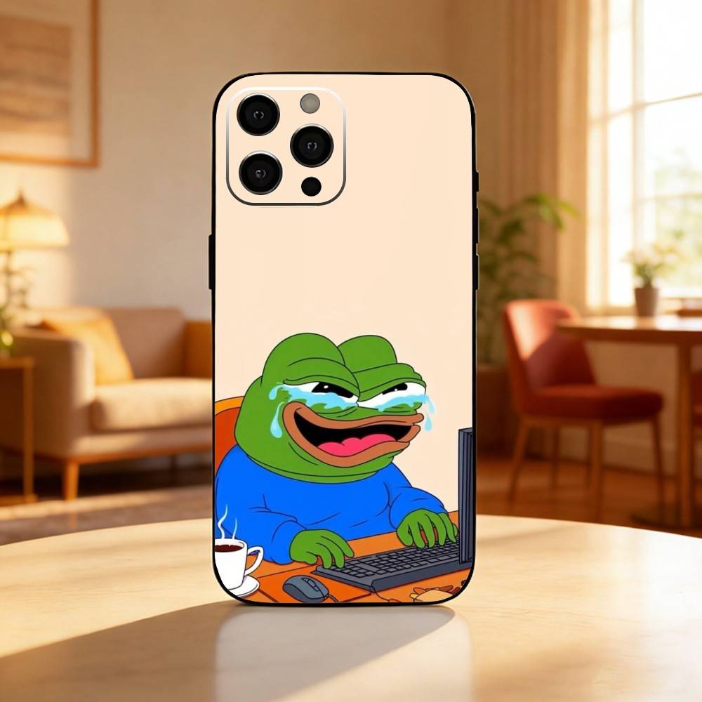 P-Pepe The Funny Frog Phone Case For iPhone17,16,15,14,13,12 Plus,Max Soft Silicone Black Cover