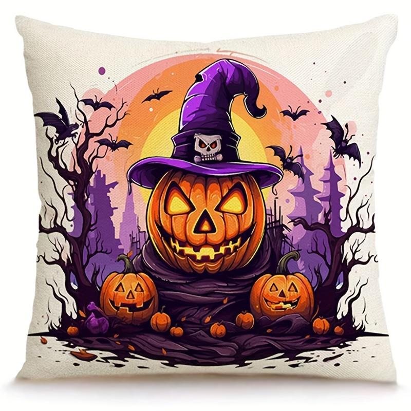 1 new skull pumpkin linen pillowcases for Halloween parties, living Home room decoration pillowcases,18*18inch