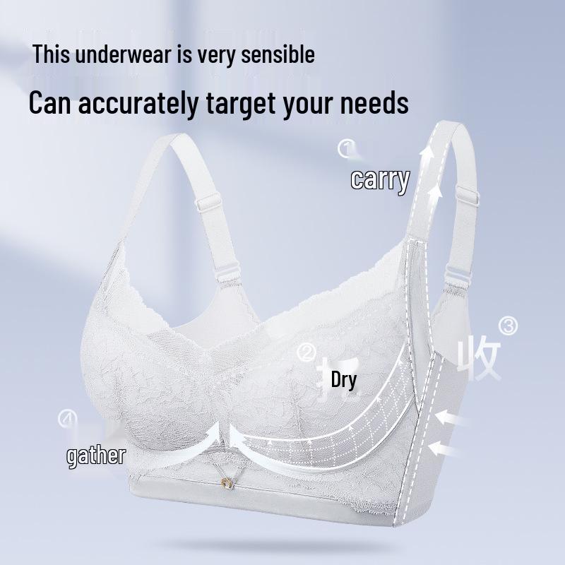Women's Lace Push-Up Wireless Bra: Medium Thick, Anti-Sagging, Adjustable Support