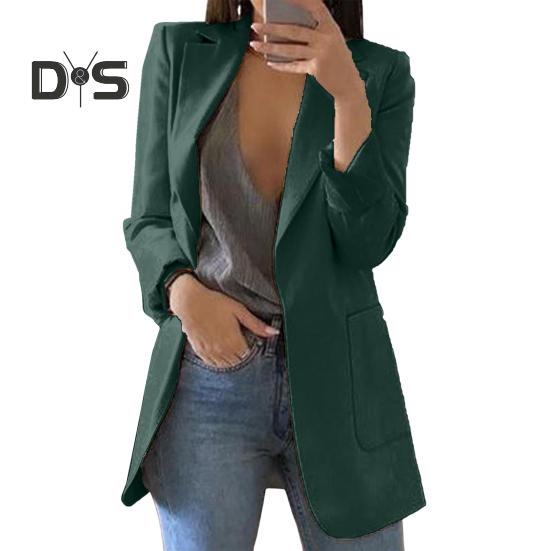 Women Suit Coat Lapel Long Sleeve Open Front Suit Jacket with Pockets Slim Fit Solid Color Business Office Lady Outwear