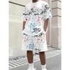 Selling Men's Breathable Casual Short Sleeved Shorts Set 3D Printed Outdoor Urban Street Top Shorts Casual Two-piece Set