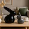 Home Decor Ceramic Rabbit Figurines (Set of 2, Black and Grey)