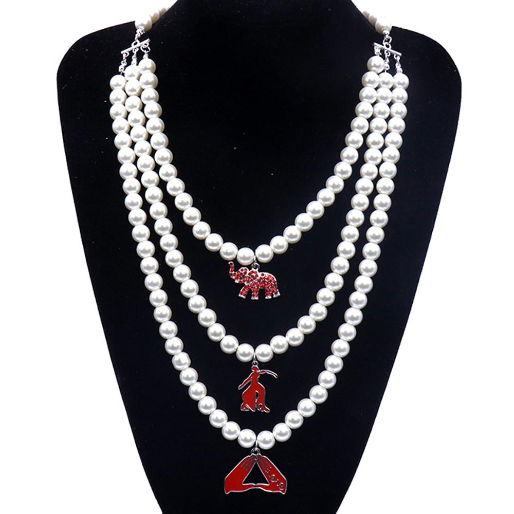 Sisterhood Delta Sigma Theta Inspired Red Elephant Fortitude Lady Triangle Hand Sign Charms Making Greek DST Pearl Necklace красный
