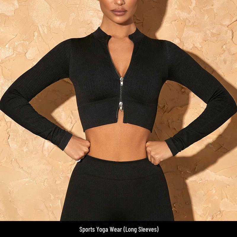 Seamless European and American Yoga Outfit: Sports Underwear, Long Sleeve Vest, and High Waist Pants for Women