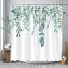 Tropical Green Leaves Plant On White Background Odorless Shower Curtains For Bathroom Showers And Bathtubs Decor With Hooks