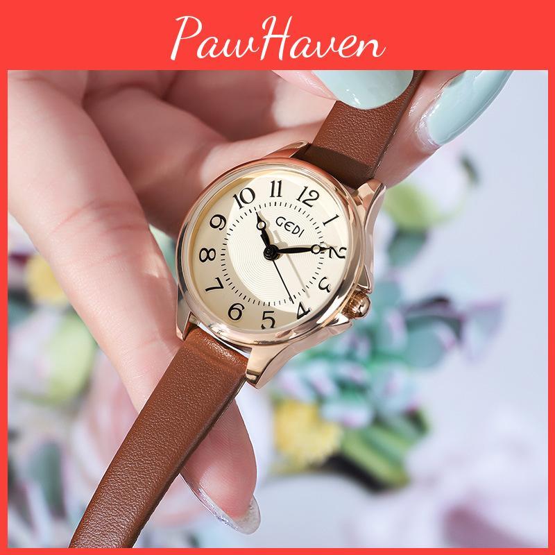 Gadi Vintage Style Quartz Watch For Women With Leather Strap And Water Resistance