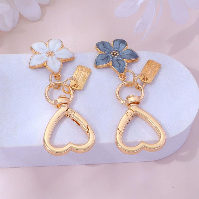 1PC Key Ring Friend Gifts Pendant Keychain Handbag Decor Heart-shaped Cute Metal Sakura Flower Cherry Blossom