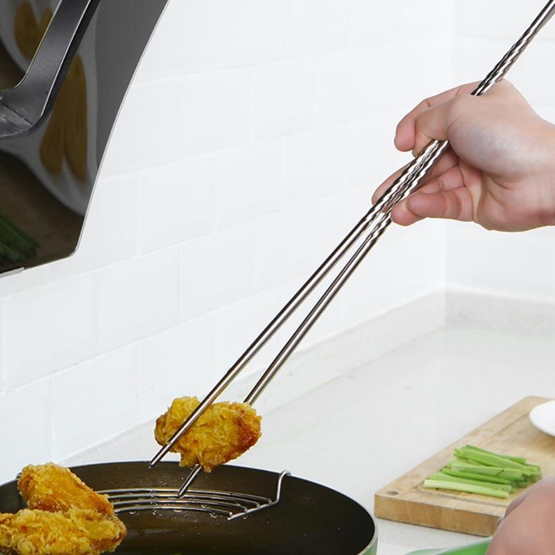2Pairs Extended Length Stainless Steel Chopsticks Cooking Utensils Perfect For Frying Hot Pot And Serving Food