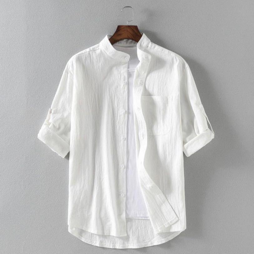 

Men s 2022 Summer Linen Stand Collar Loose Casual Shirt XXXL зелений