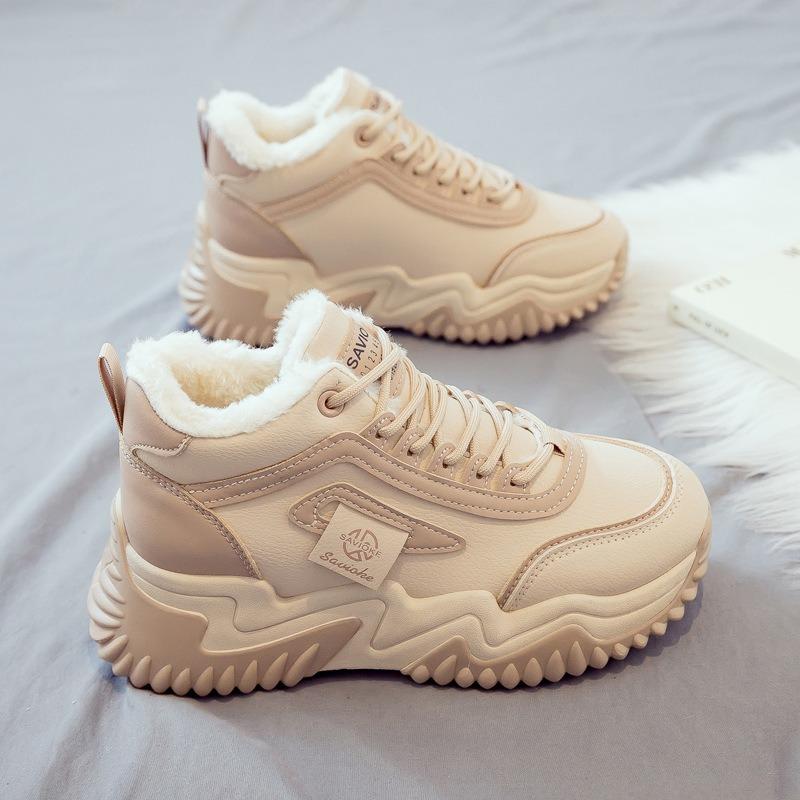 Fleece thickened warm high-top cotton shoes women's winter new versatile platform dad shoes