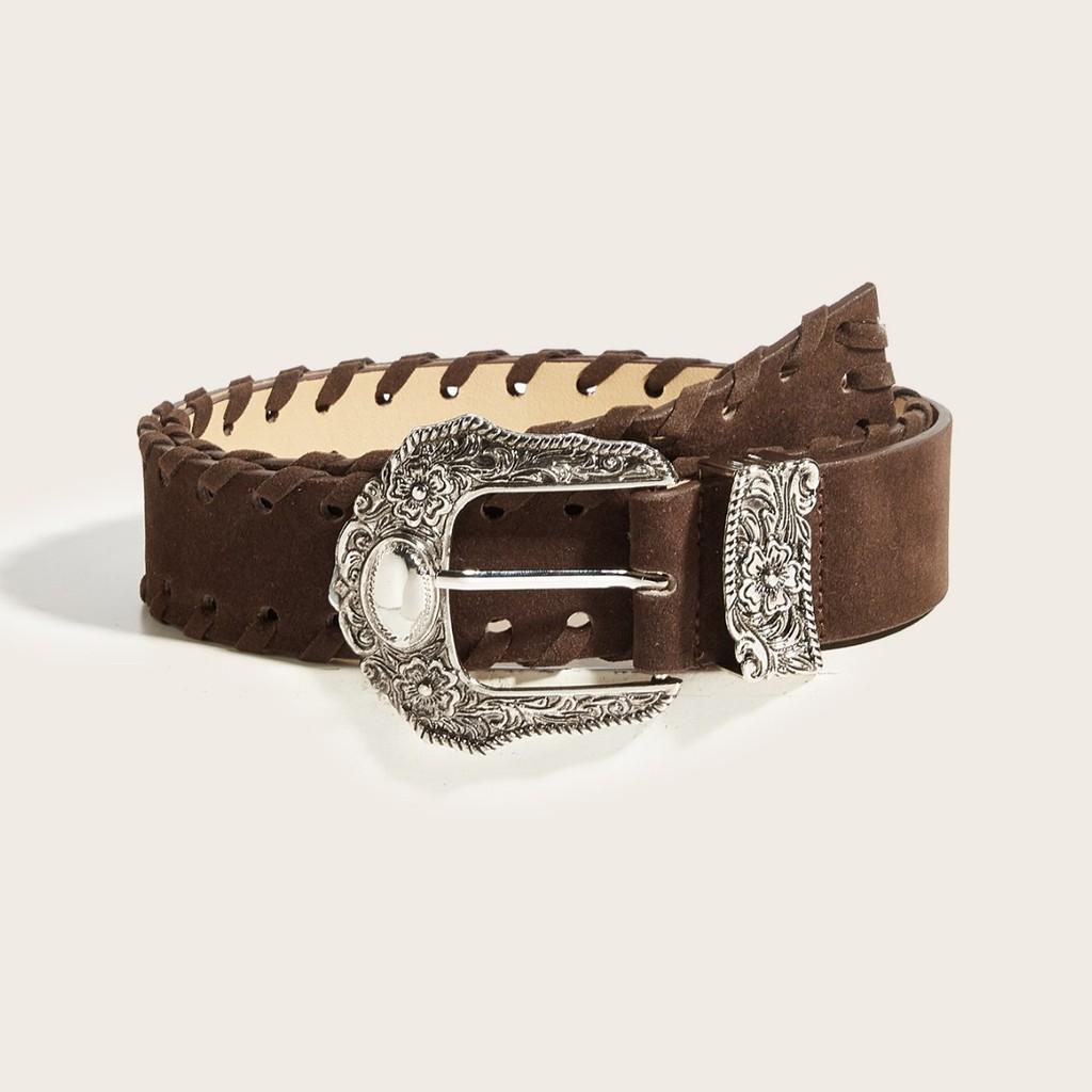 Fashionable Carved Metal Buckle Women Casual Suede Waist Belt For Fashionable Workday Attire