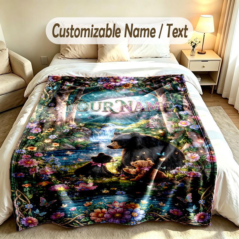 Bear Panda Theme Soft Blanket Personalized Custom Name Text Print Warm Blanket Home Sofa Bedroom Decor