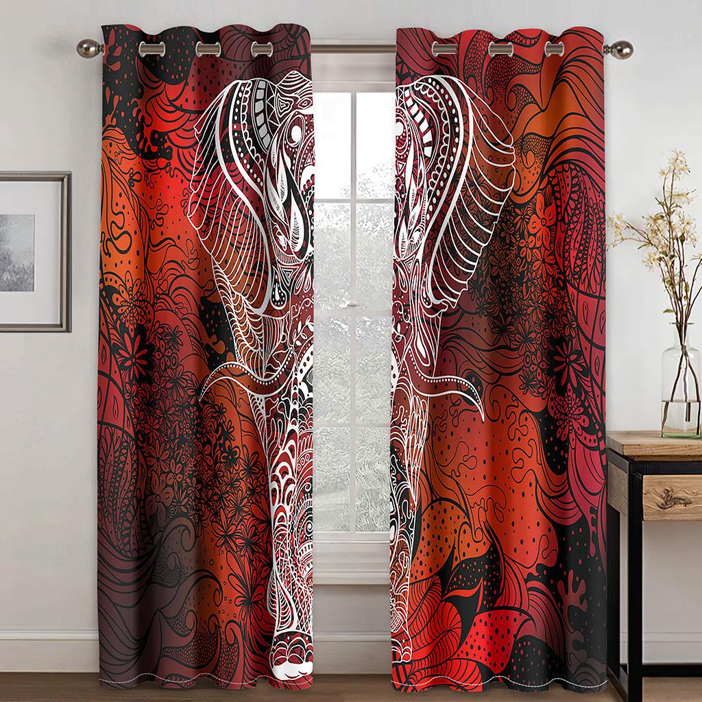 Multi-style Elephant pattern 3D digital Print Curtain Living Room bedroom low shading 90g polyester curtain fabric two panels