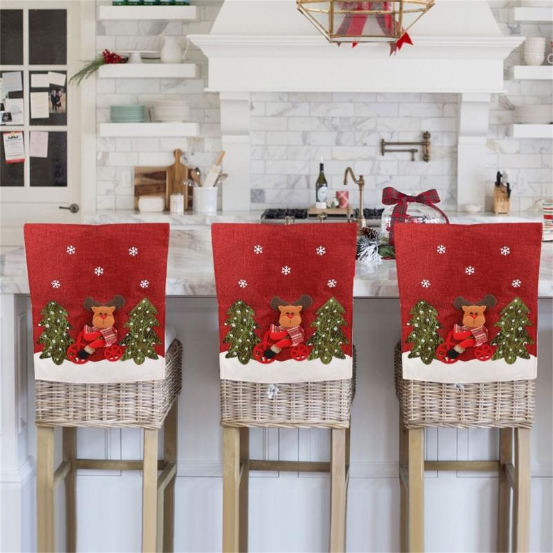 Roter Weihnachtsmann Schneemann Rentier Hut Stuhlbezug Weiche Filze Überwurf für Weihnachtsfeiertage Esszimmerdekoration
