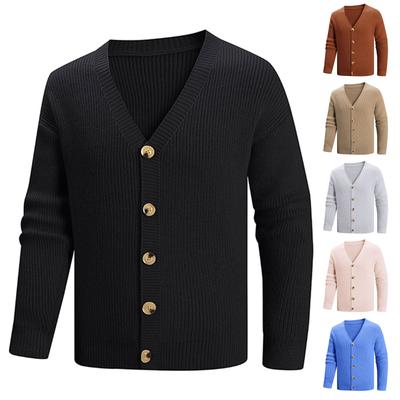 Men's Solid Color Sweater Knitted Cardigan Single Breasted Button British Style Jacket
