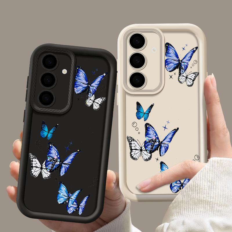 Fashion Butterfly Print TPU Matte Phone Case For Samsung S25 Ultra S24 FE S23 A16 A56 A36 A55 A15 A35 A54 Soft Shockproof Lens Protection Bumper Cover