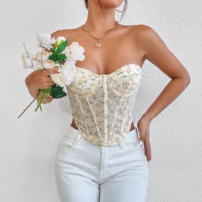 Mesh See Through Slim Fit Sexy Blouse Women Sleeveless Elegant Print Cropped Shirts Female Fishbone Summer Shirt Vest with Steel Ring 24444