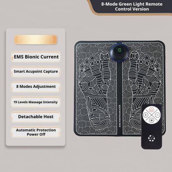 EMS Foot Massager 8 Massage Modes 19 Intensity Levels Auto Power-Off USB Rechargeable Remote Control Muscle Relaxation Electronic Feet Stimulator