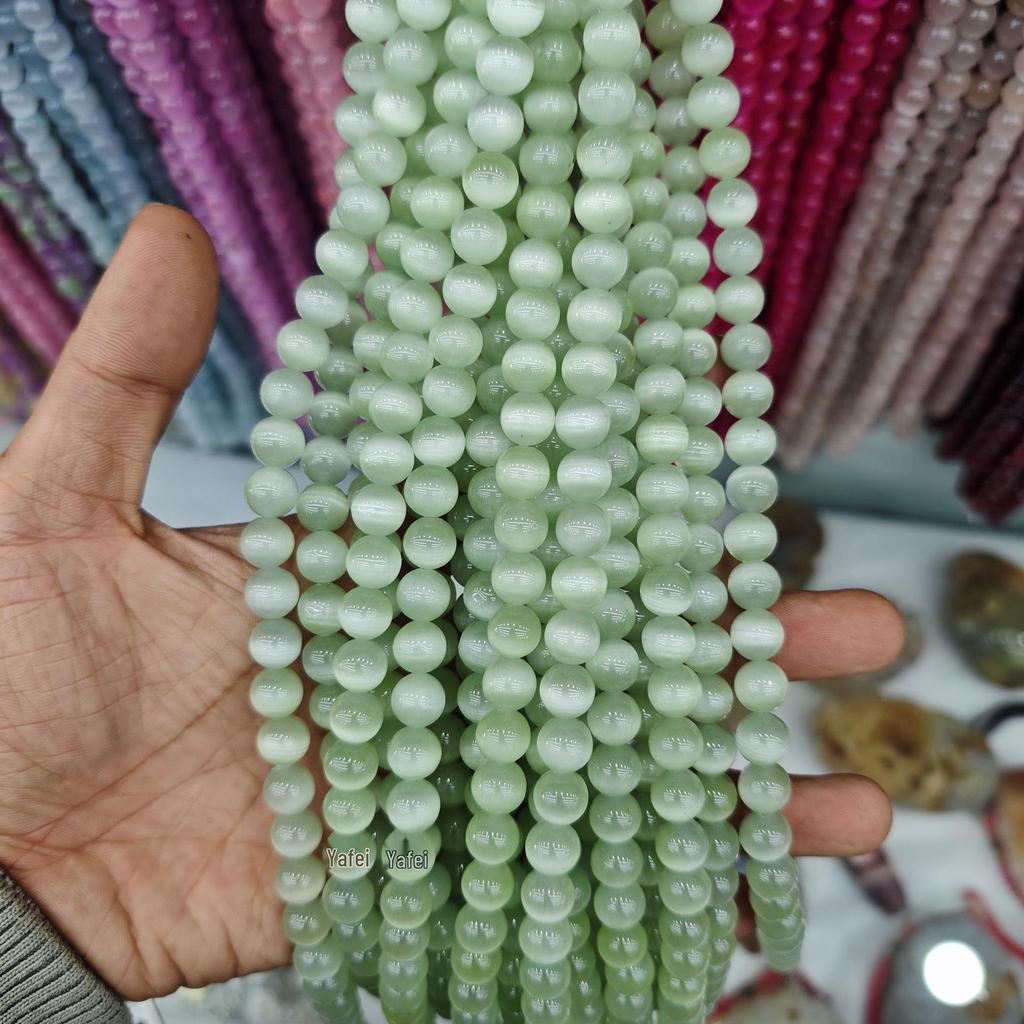 10mm Cat's Eye Stone Beads: Single, Double, Triple Color Options for DIY Jewelry Accessories.