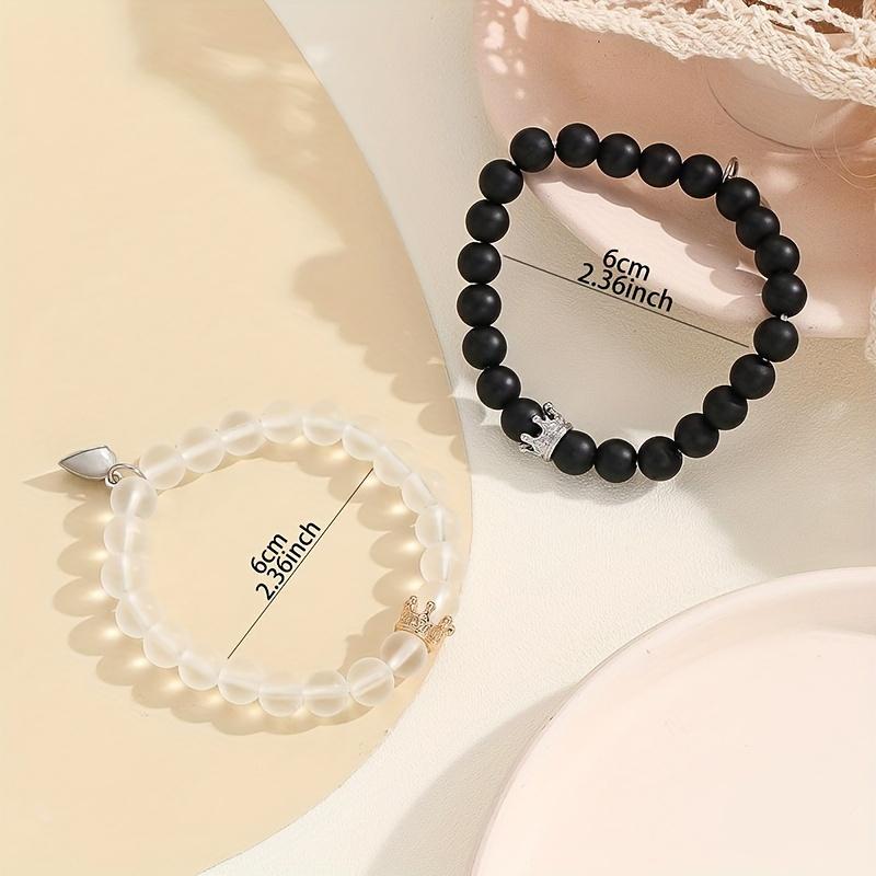 Fashionable and Minimalist 2-piece Set of Glass Bead Bracelets, Couple Night Light Bracelet Accessories
